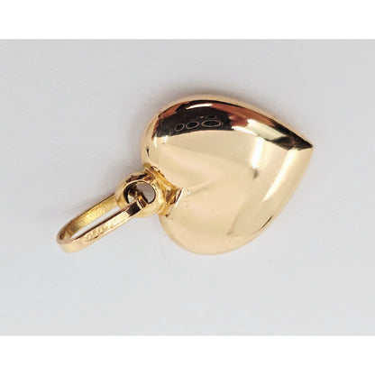 18K Yellow Gold 3D Puffy Heart Charm Pendant