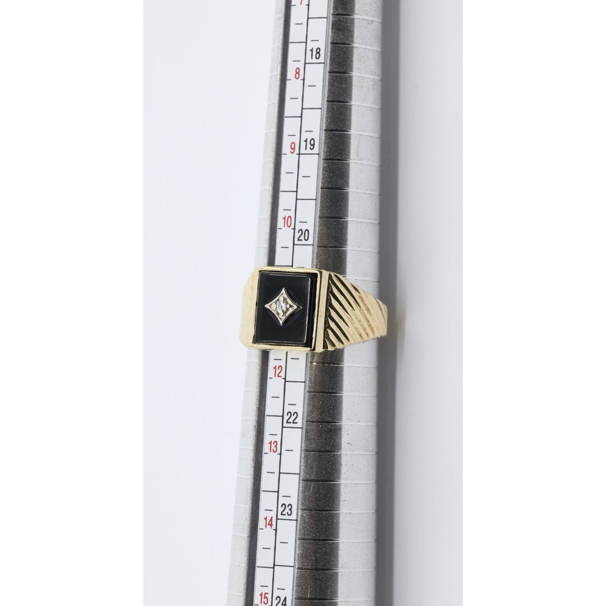 13K Yellow Gold Signet Onyx & Diamond Textured Ring
