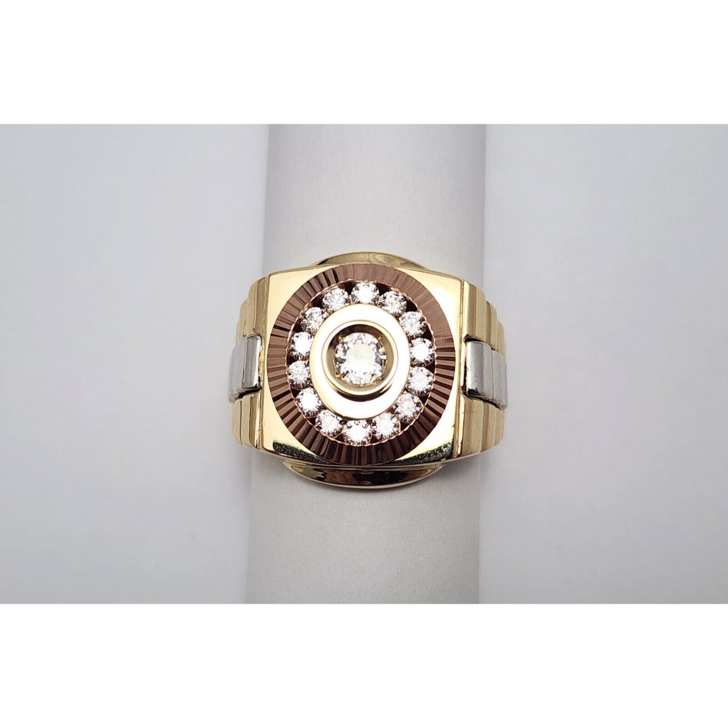 14K Solid Tri Tone Gold Rolex CZ Ring