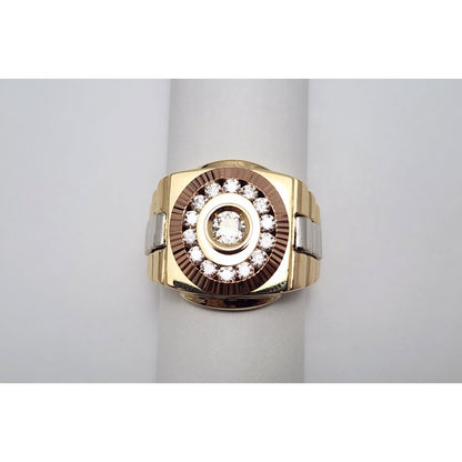 14K Solid Tri Tone Gold Rolex CZ Ring