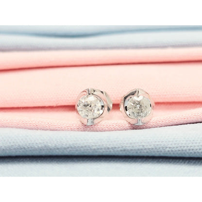 14K White Gold Round Cut Diamond Stud Earrings