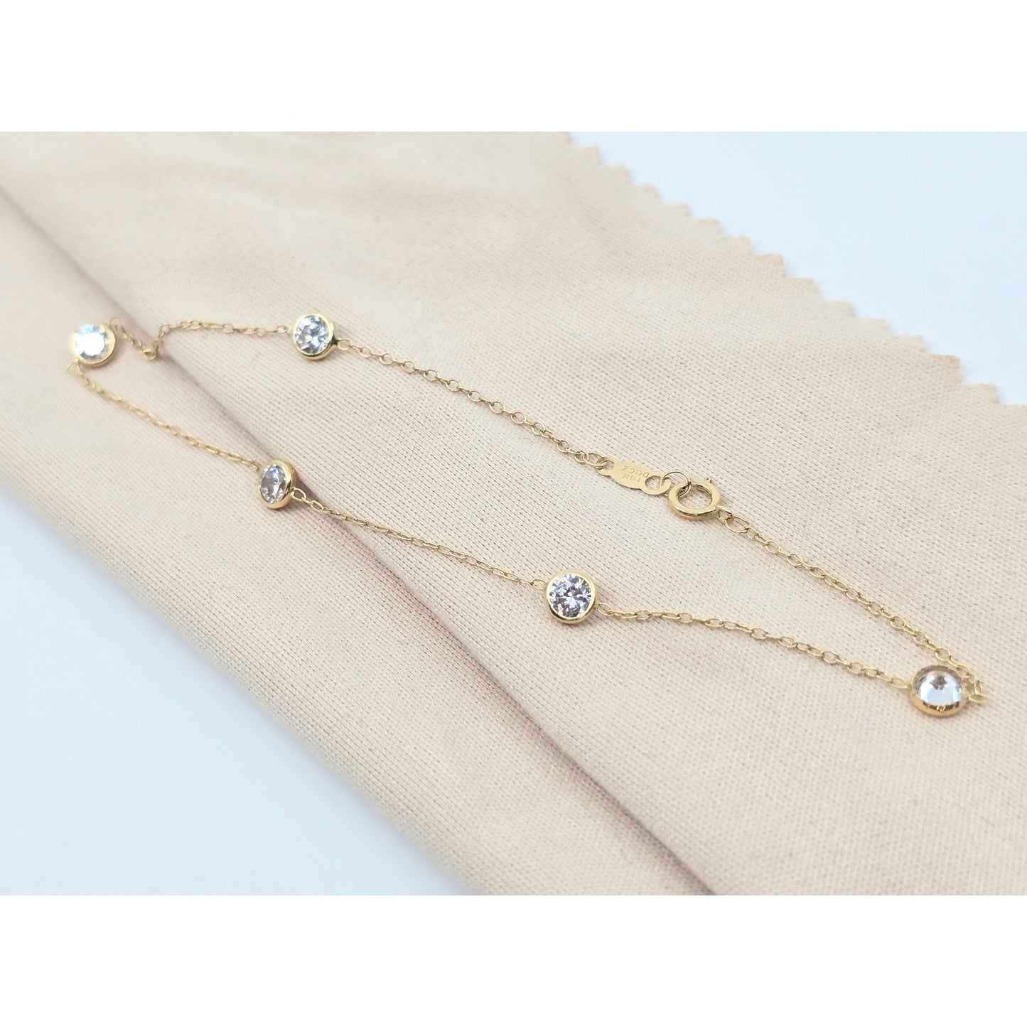 14K Yellow Gold Cable Link CZ Bracelet