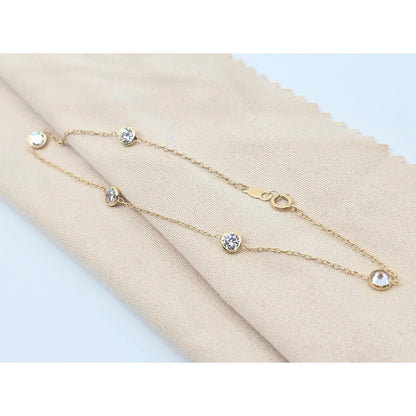14K Yellow Gold Cable Link CZ Bracelet