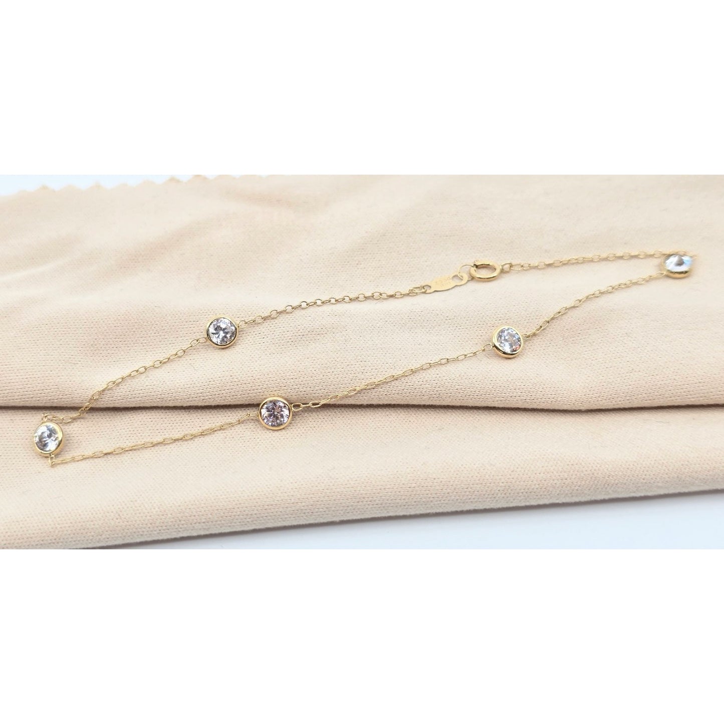 14K Yellow Gold Cable Link CZ Bracelet