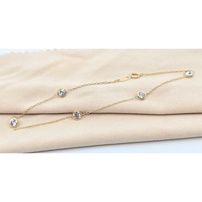 14K Yellow Gold Cable Link CZ Bracelet