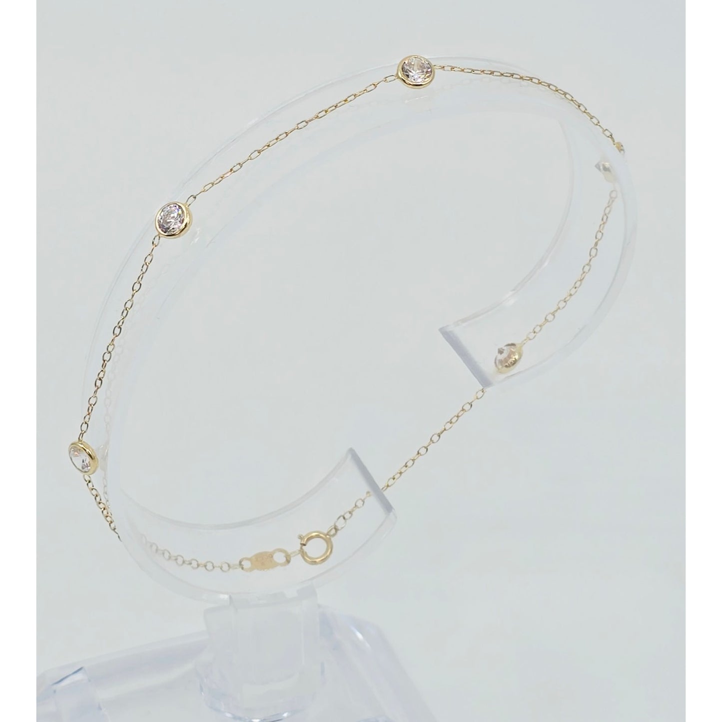 14K Yellow Gold Cable Link CZ Bracelet