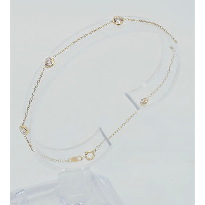 14K Yellow Gold Cable Link CZ Bracelet