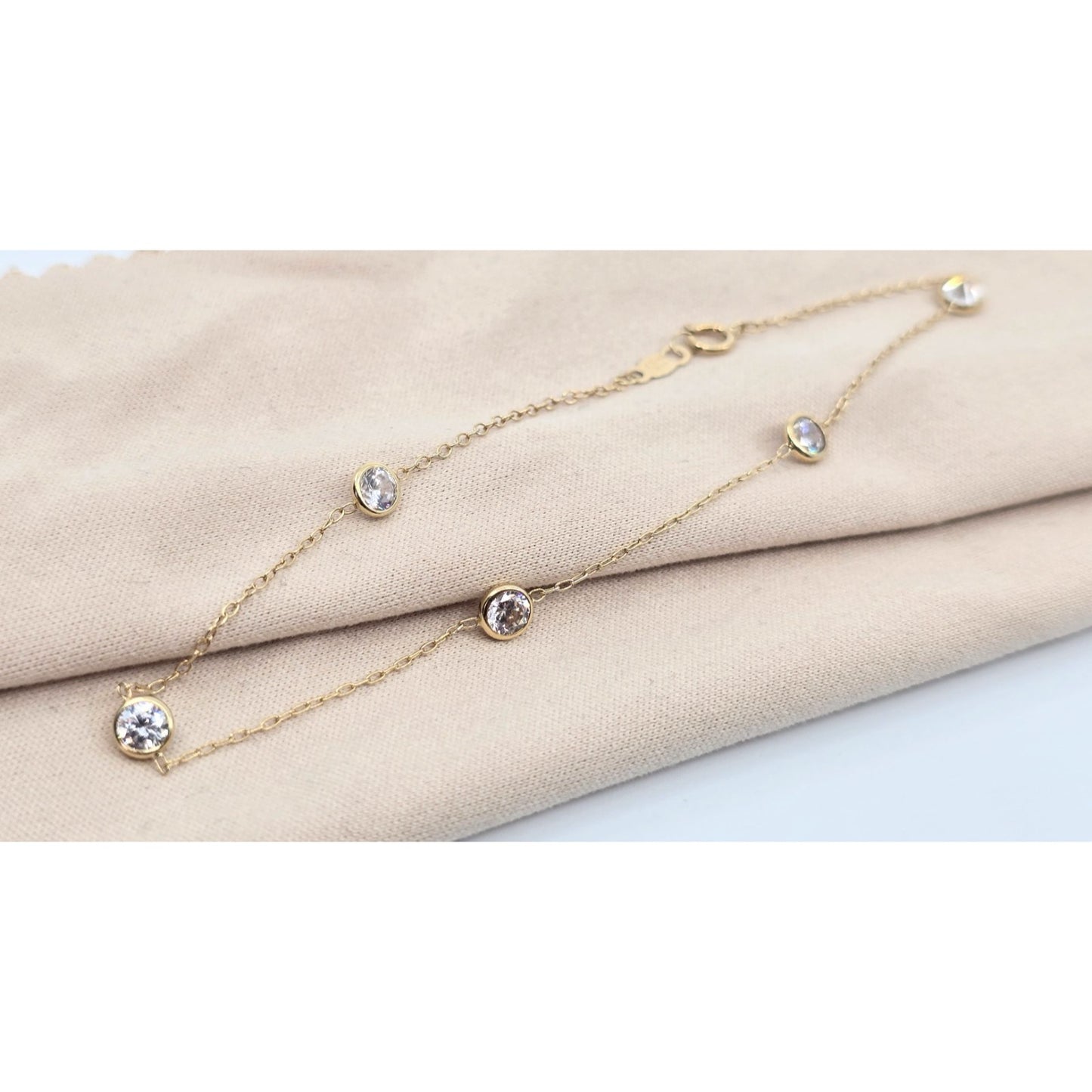 14K Yellow Gold Cable Link CZ Bracelet