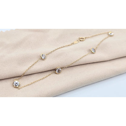 14K Yellow Gold Cable Link CZ Bracelet