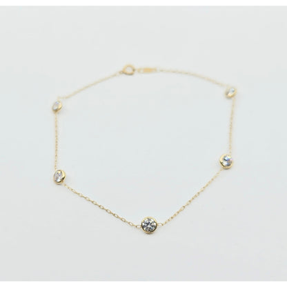 14K Yellow Gold Cable Link CZ Bracelet