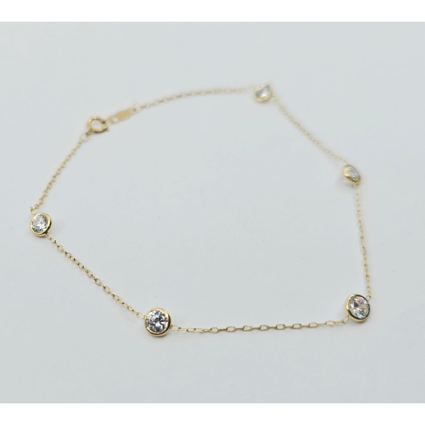 14K Yellow Gold Cable Link CZ Bracelet