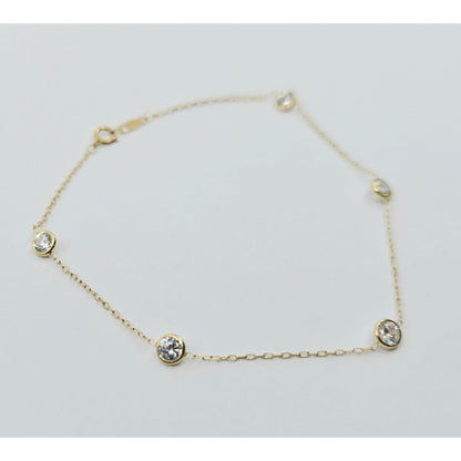14K Yellow Gold Cable Link CZ Bracelet