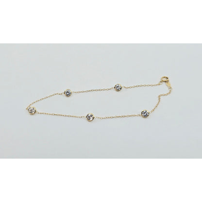 14K Yellow Gold Cable Link CZ Bracelet