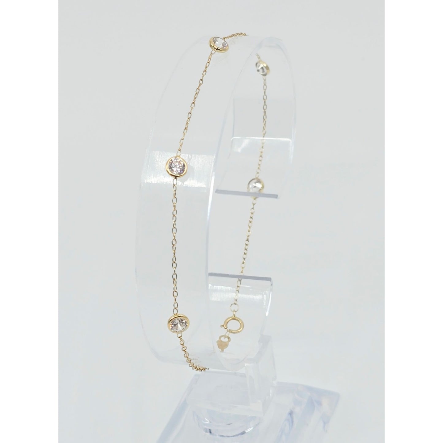 14K Yellow Gold Cable Link CZ Bracelet