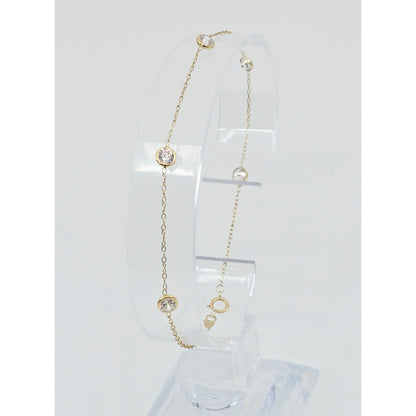 14K Yellow Gold Cable Link CZ Bracelet