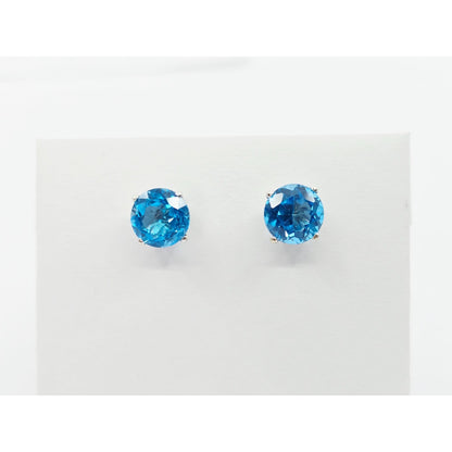 14K White Gold Round Blue Topaz Stud Earrings