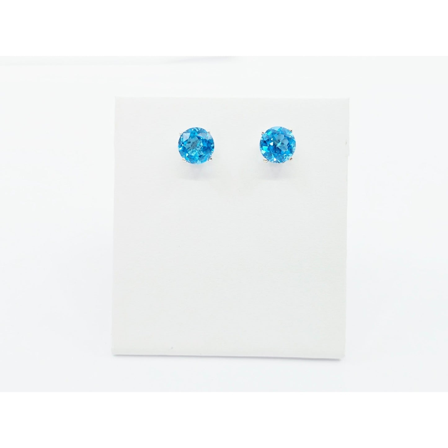 14K White Gold Round Blue Topaz Stud Earrings