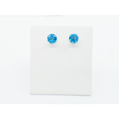 14K White Gold Round Blue Topaz Stud Earrings