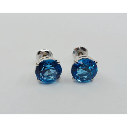14K White Gold Round Blue Topaz Stud Earrings