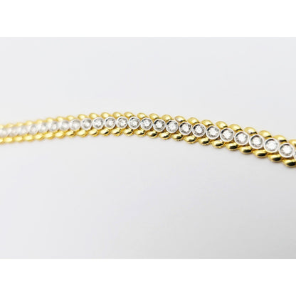 18K Yellow Gold Diamond Tennis Link Chain Necklace