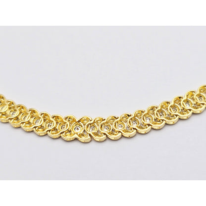 18K Yellow Gold Diamond Tennis Link Chain Necklace