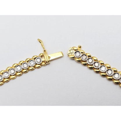 18K Yellow Gold Diamond Tennis Link Chain Necklace