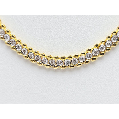 18K Yellow Gold Diamond Tennis Link Chain Necklace