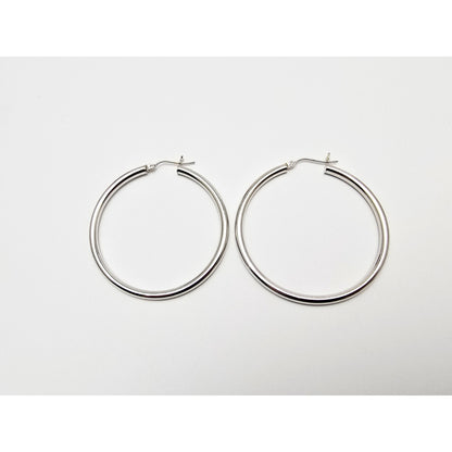 Large 14K White Gold Hinged Hoop Earrings