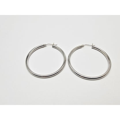 Large 14K White Gold Hinged Hoop Earrings