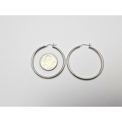 Large 14K White Gold Hinged Hoop Earrings