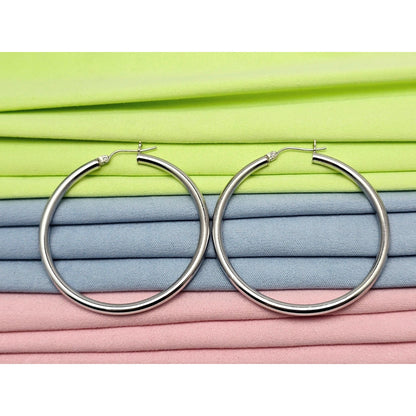 Large 14K White Gold Hinged Hoop Earrings