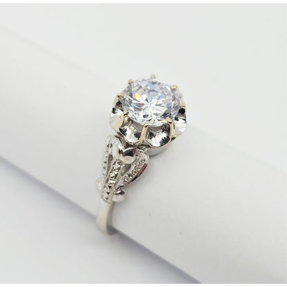 18K White Gold Ladies CZ Engagement Ring