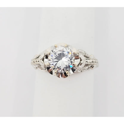 18K White Gold Ladies CZ Engagement Ring