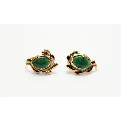 14K Yellow Gold Hinged Screw Back Non-Pierced Jade Jadeite Earrings