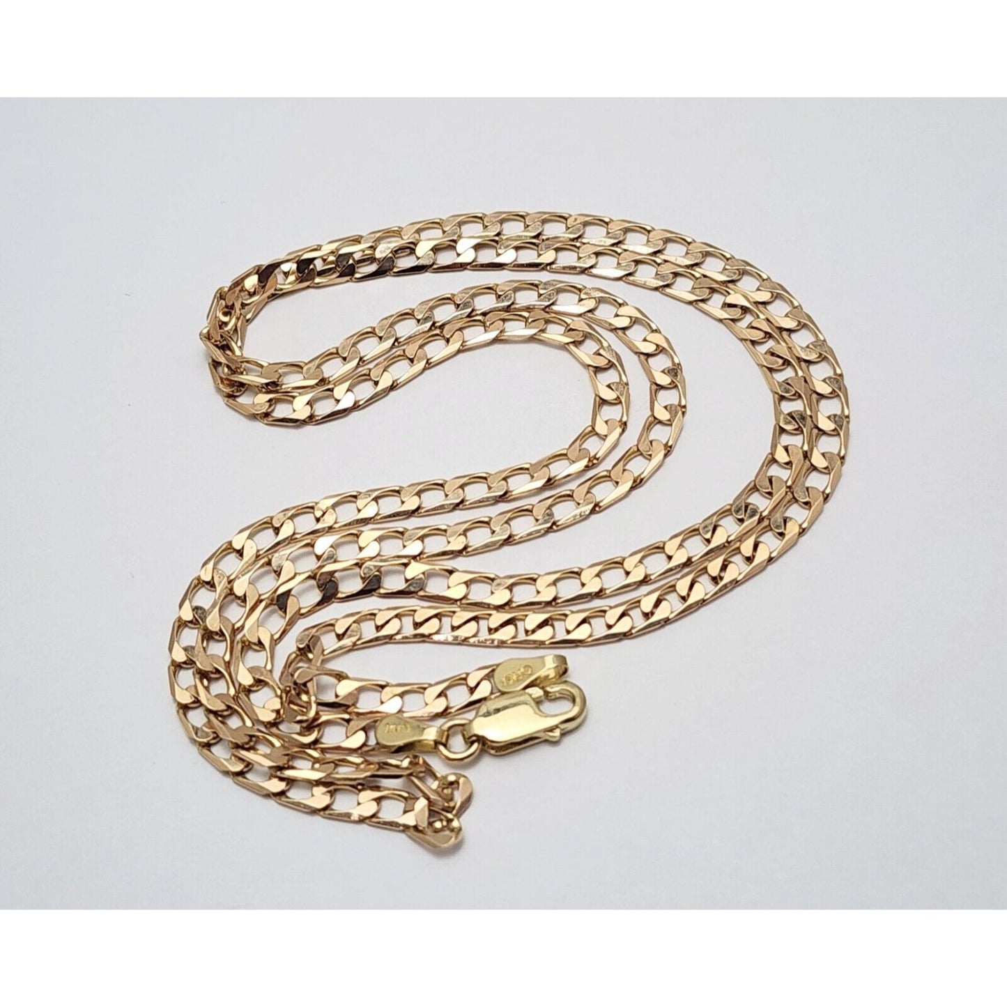 14K Solid Rose Gold Flat Curb Link Chain Necklace