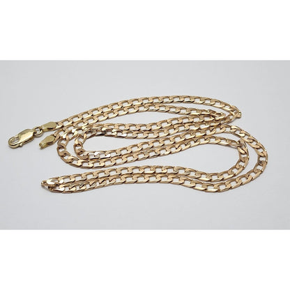 14K Solid Rose Gold Flat Curb Link Chain Necklace