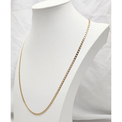 14K Solid Rose Gold Flat Curb Link Chain Necklace