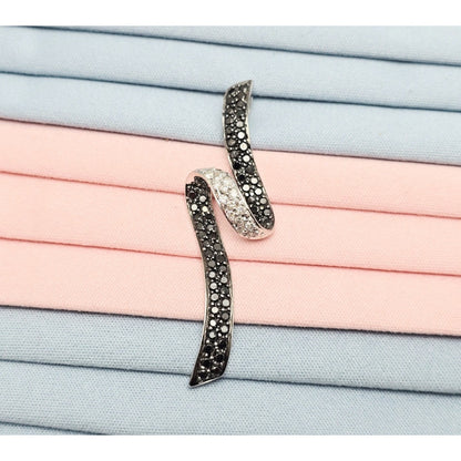 14K White Gold Twirl Swirl Black & White Diamond Charm Pendant