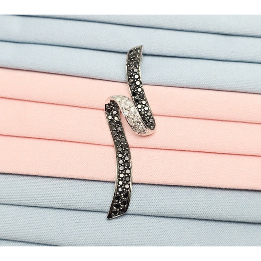 14K White Gold Twirl Swirl Black & White Diamond Charm Pendant