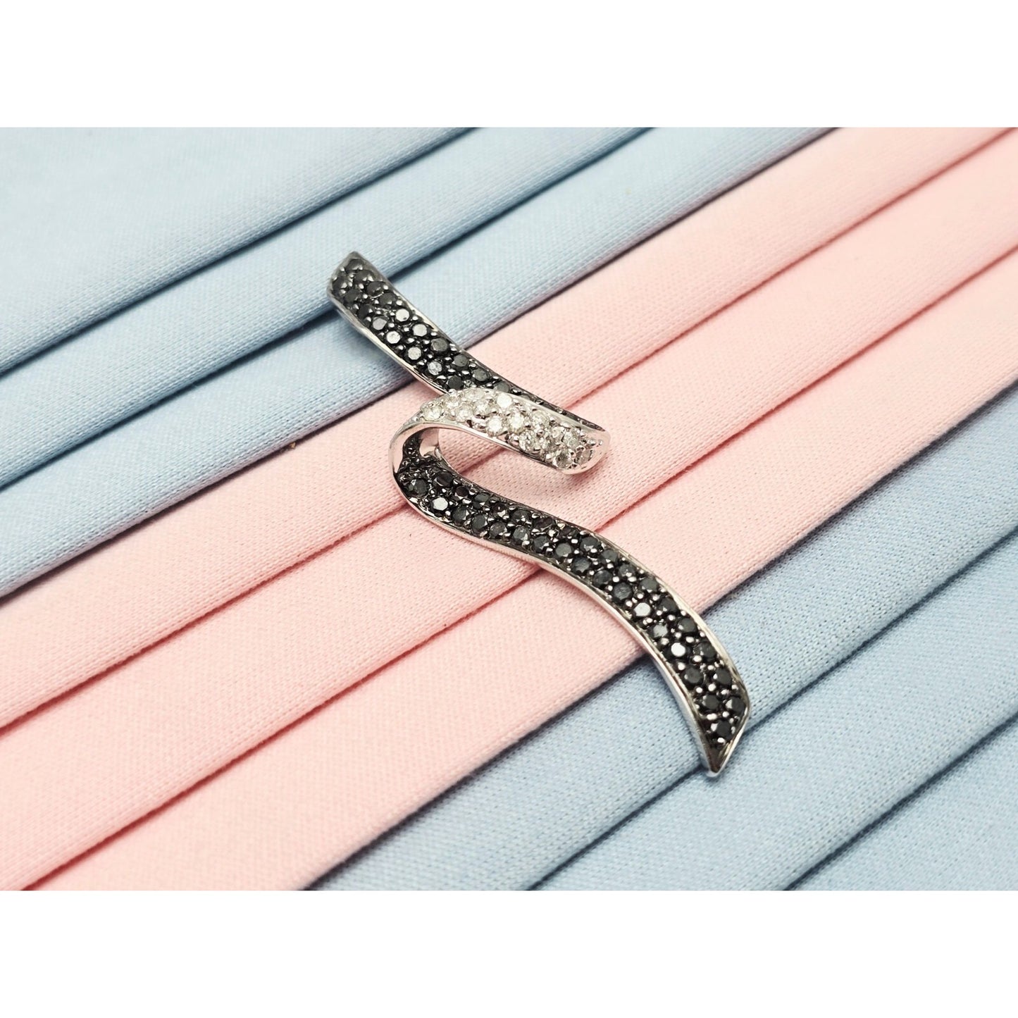 14K White Gold Twirl Swirl Black & White Diamond Charm Pendant