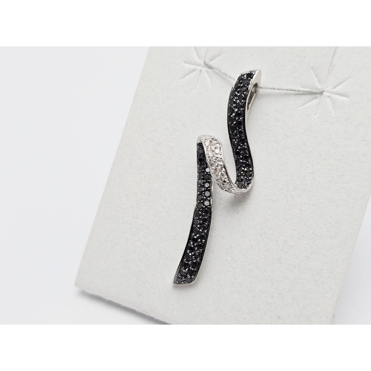 14K White Gold Twirl Swirl Black & White Diamond Charm Pendant