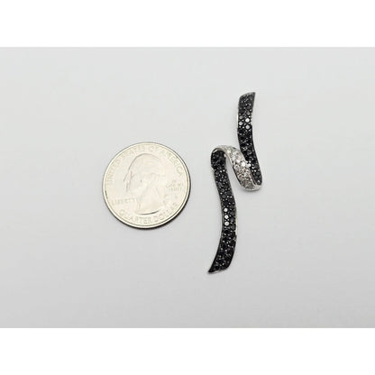 14K White Gold Twirl Swirl Black & White Diamond Charm Pendant