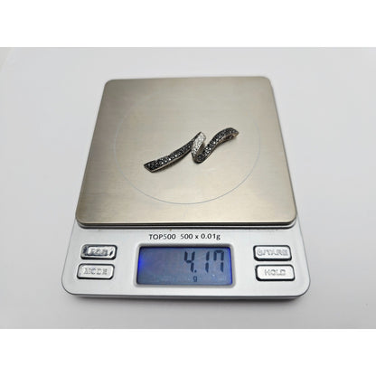 14K White Gold Twirl Swirl Black & White Diamond Charm Pendant