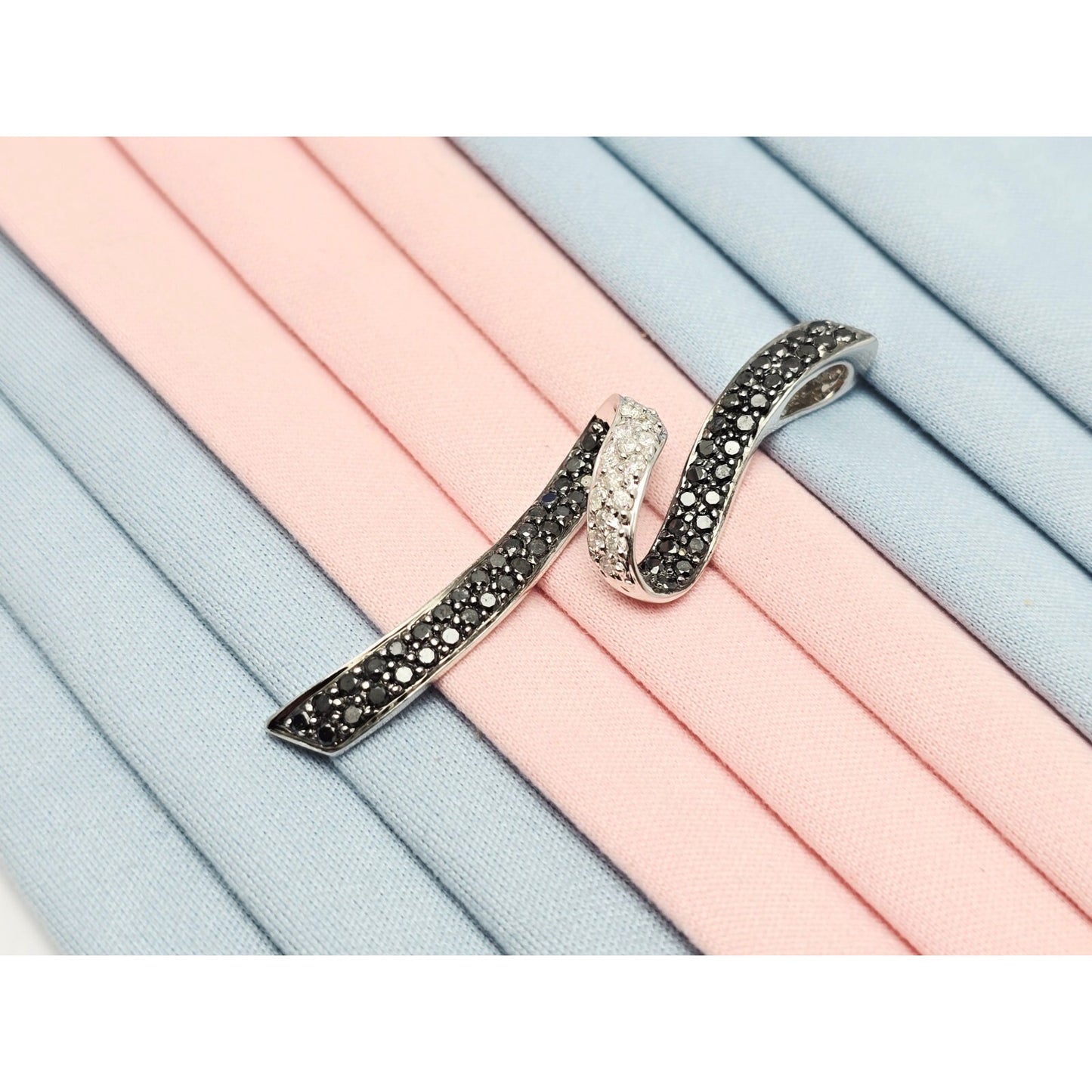 14K White Gold Twirl Swirl Black & White Diamond Charm Pendant