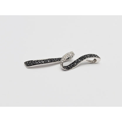 14K White Gold Twirl Swirl Black & White Diamond Charm Pendant