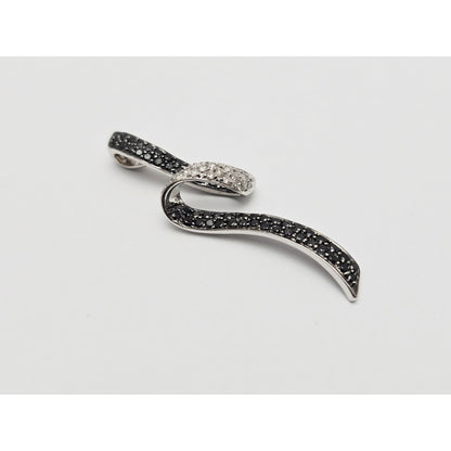 14K White Gold Twirl Swirl Black & White Diamond Charm Pendant