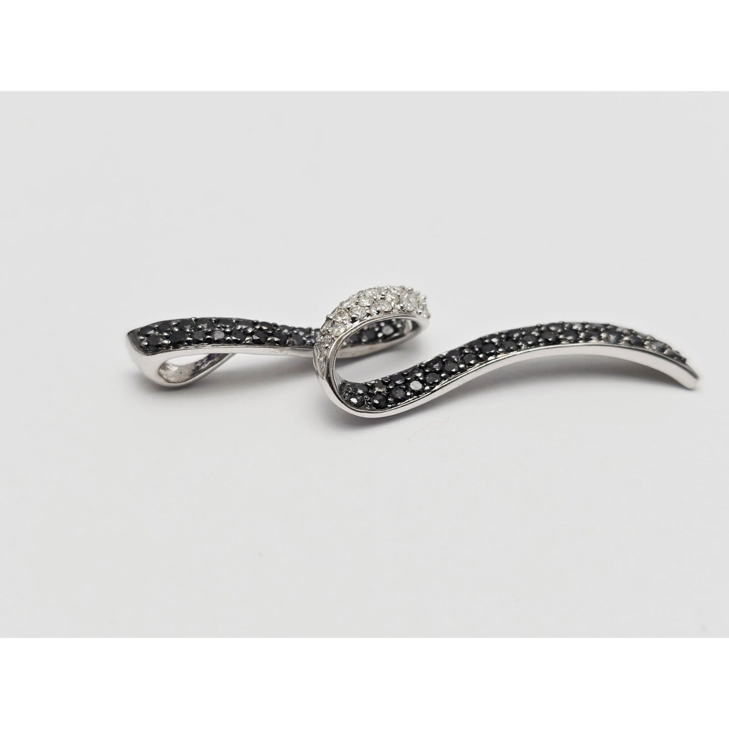14K White Gold Twirl Swirl Black & White Diamond Charm Pendant