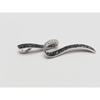 14K White Gold Twirl Swirl Black & White Diamond Charm Pendant