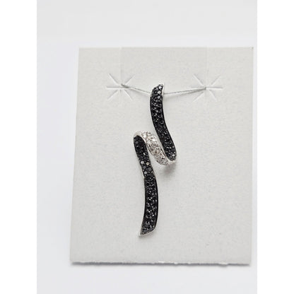 14K White Gold Twirl Swirl Black & White Diamond Charm Pendant