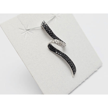 14K White Gold Twirl Swirl Black & White Diamond Charm Pendant